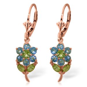 ALARRI 2.12 Carat 14K Solid Rose Gold Flowers Earrings Blue Topaz Peridot