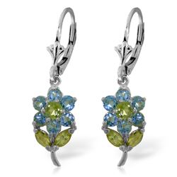 ALARRI 2.12 Carat 14K Solid White Gold Flowers Earrings Blue Topaz Peridot