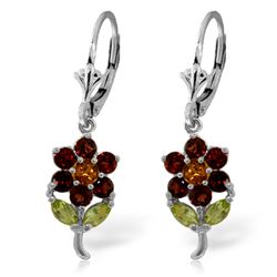 ALARRI 2.12 Carat 14K Solid White Gold Flowers Earrings Garnet, Citrine Peridot