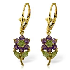 ALARRI 2.12 Carat 14K Solid Gold Flowers Earrings Amethyst Peridot