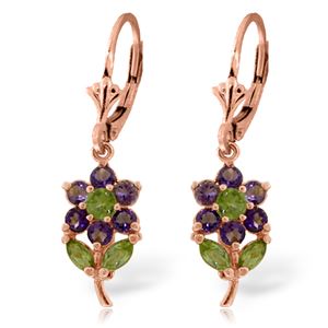 ALARRI 2.12 Carat 14K Solid Rose Gold Flowers Earrings Amethyst Peridot