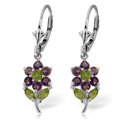 ALARRI 2.12 Carat 14K Solid White Gold Flowers Earrings Amethyst Peridot