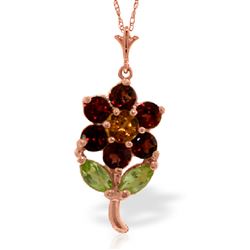 ALARRI 1.06 CTW 14K Solid Rose Gold Flower Necklace Garnet, Citrine Peridot