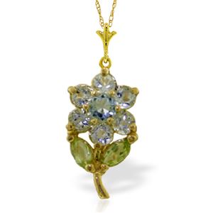 ALARRI 1.06 CTW 14K Solid Gold Flower Necklace Aquamarine Peridot