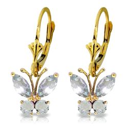 ALARRI 1.24 CTW 14K Solid Gold Butterfly Earrings Natural Aquamarine