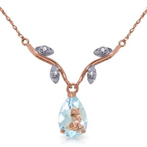 ALARRI 14K Solid Rose Gold Necklace w/ Natural Diamonds & Aquamarine