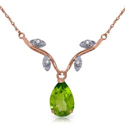 ALARRI 14K Solid Rose Gold Necklace w/ Natural Diamond & Peridot