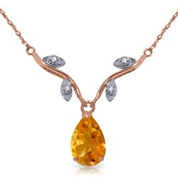 ALARRI 14K Solid Rose Gold Necklace w/ Natural Diamond & Citrine