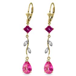 ALARRI 3.97 Carat 14K Solid Gold Chandelier Earrings Diamond Pink Topaz