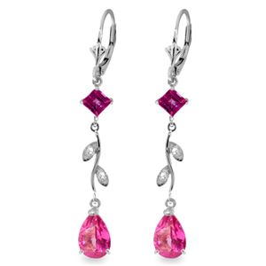 ALARRI 3.97 Carat 14K Solid White Gold Chandelier Earrings Diamond Pink Topaz