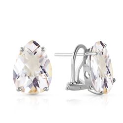 ALARRI 10 Carat 14K Solid White Gold French Clips Earrings Natural White Topaz