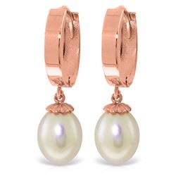 ALARRI 8 CTW 14K Solid Rose Gold Pearl Drop Hoop Earrings