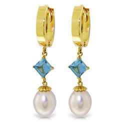 ALARRI 9.5 Carat 14K Solid Gold Hoop Earrings Natural Pearl Blue Topaz