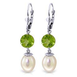 ALARRI 11.1 CTW 14K Solid White Gold Call Of Love Pearl Peridot Earrings