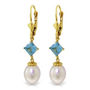 ALARRI 9.5 CTW 14K Solid Gold Blue Daffodil Blue Topaz Pearl Earrings