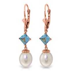ALARRI 9.5 Carat 14K Solid Rose Gold Charisma Pearl Blue Topaz Earrings