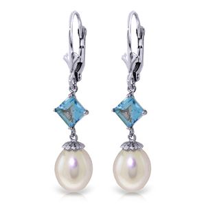 ALARRI 9.5 CTW 14K Whte Gold Measure Your Love Pearl Blue Topaz Earrings