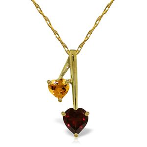 ALARRI 1.4 Carat 14K Solid Gold Hearts Necklace Natural Garnet Citrine
