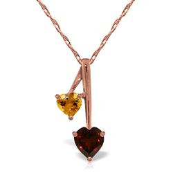 ALARRI 14K Solid Rose Gold Hearts Necklace w/ Natural Garnet & Citrine