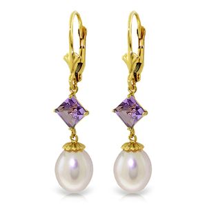 ALARRI 9.5 Carat 14K Solid Gold Neutra Amethyst Pearl Earrings