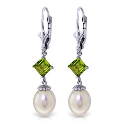 ALARRI 9.5 Carat 14K Solid White Gold Endowed Pearl Peridot Earrings