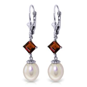 ALARRI 9.5 CTW 14K Solid White Gold Time Catcher Pearl Garnet Earrings