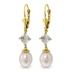 ALARRI 9.5 Carat 14K Solid Gold Love And Intrigue Aquamarine Pearl Earrings