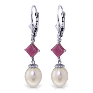 ALARRI 9.5 Carat 14K Solid White Gold Leverback Earrings Natural Pearl Ruby