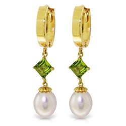 ALARRI 9.5 Carat 14K Solid Gold Hoop Earrings Natural Pearl Peridot