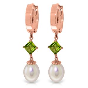 ALARRI 9.5 Carat 14K Solid Rose Gold Hoop Earrings Natural Pearl Peridot