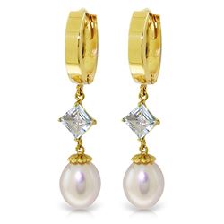 ALARRI 9.5 Carat 14K Solid Gold Hoop Earrings Natural Pearl Aquamarine