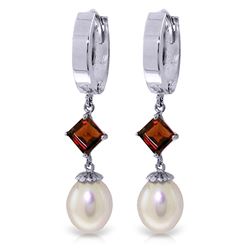 ALARRI 9.5 Carat 14K Solid White Gold Hoop Earrings Natural Pearl Garnet