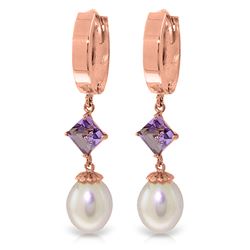 ALARRI 9.5 CTW 14K Solid Rose Gold Hoop Earrings Natural Pearl Amethyst