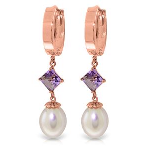 ALARRI 9.5 CTW 14K Solid Rose Gold Hoop Earrings Natural Pearl Amethyst