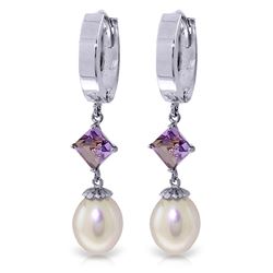 ALARRI 9.5 CTW 14K Solid White Gold Hoop Earrings Natural Pearl Amethyst