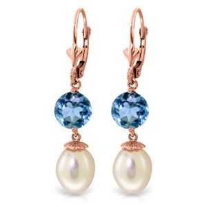 ALARRI 11.1 CTW 14K Solid Rose Gold Elegance Pearl Blue Topaz Earrings