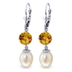 ALARRI 11.1 CTW 14K Whte Gold Running Ahead Pearl Citrine Earrings