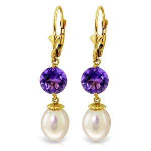 ALARRI 11.1 Carat 14K Solid Gold Flowing Vibrance Amethyst Pearl Earrings