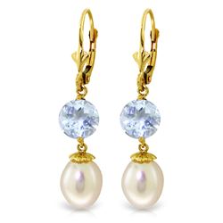ALARRI 11.1 Carat 14K Solid Gold Say Yes Aquamarine Pearl Earrings