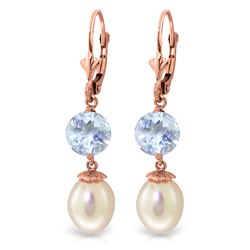 ALARRI 11.1 CTW 14K Solid Rose Gold Elegance Pearl Aquamarine Earrings