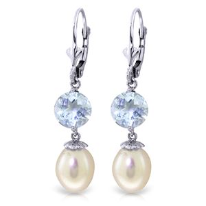 ALARRI 11.1 Carat 14K Whte Gold Heading Towards Pearl Aquamarine Earrings