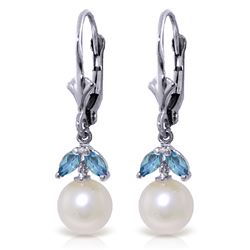 ALARRI 4.4 Carat 14K Whte Gold Responsive Pearl Blue Topaz Earrings