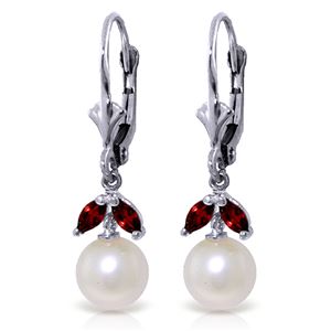 ALARRI 4.4 Carat 14K Solid White Gold Clean Slate Pearl Garnet Earrings