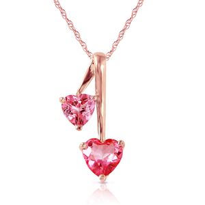 ALARRI 14K Solid Rose Gold Hearts Necklace w/ Natural Pink Topaz