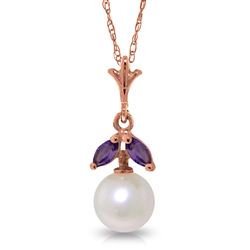 ALARRI 14K Solid Rose Gold Necklace w/ Natural Pearl & Amethyst