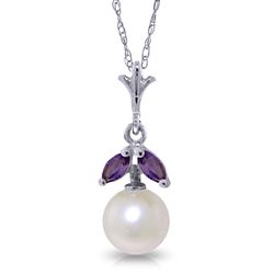 ALARRI 2.2 CTW 14K Solid White Gold Necklace Natural Pearl Amethyst