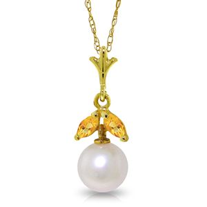 ALARRI 2.2 CTW 14K Solid Gold Necklace Natural Pearl Citrine