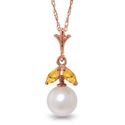 ALARRI 14K Solid Rose Gold Necklace w/ Natural Pearl & Citrine