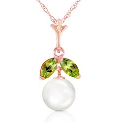 ALARRI 14K Solid Rose Gold Necklace w/ Natural Pearl & Peridot
