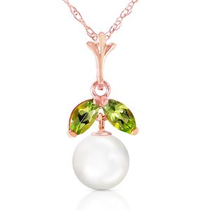 ALARRI 14K Solid Rose Gold Necklace w/ Natural Pearl & Peridot